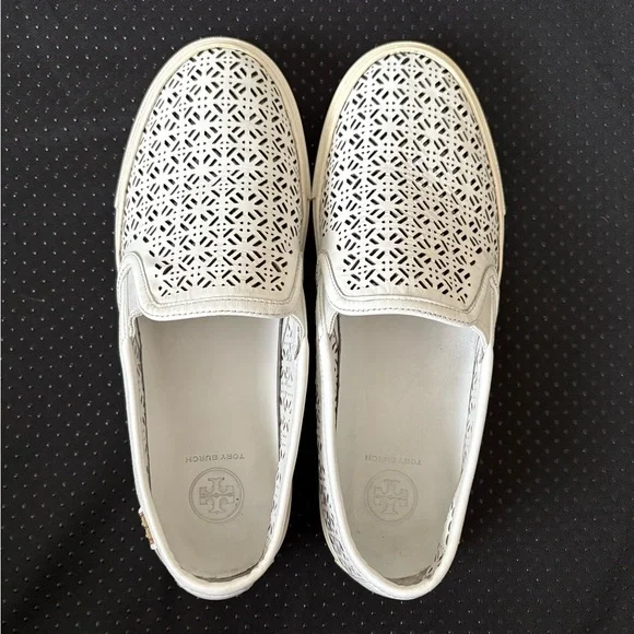 Tory Burch Lennon Laser Cut Slip-On White Sneakers - Picture 2 of 8
